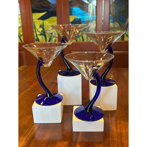 Martini Cobalt Blue Libbey Bravura Glasses. - Picture 1 of 13